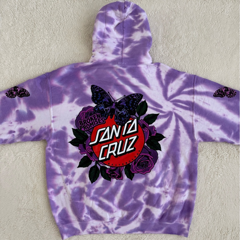 Women’s Broken Promises x Santa Cruz Hoodie, Purple, Tie Die, NEW